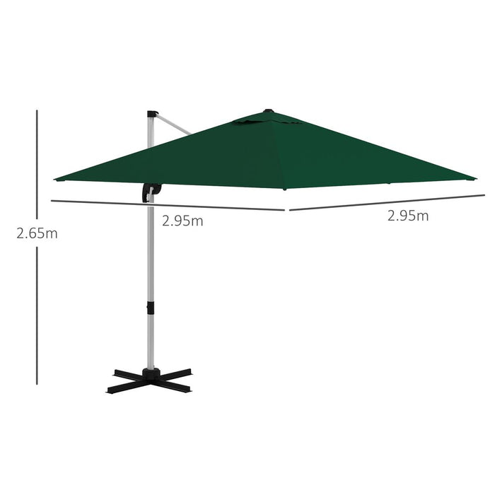 Premium Outsunny Green Cantilever Roma Parasol: 3x3(m) Umbrella - Cross Base - High Quality