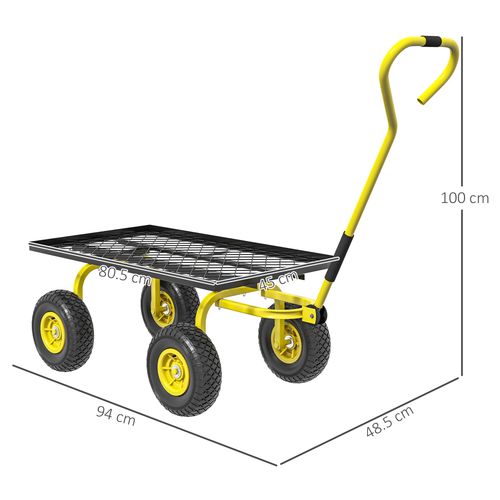 Garden Trolley Cart with Pneumatic Wheels and Rotating Handle, Yellow