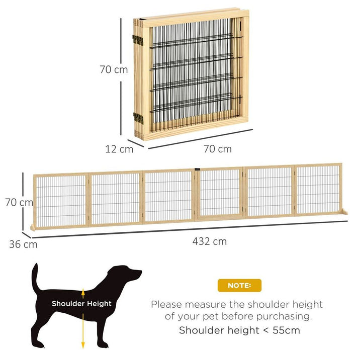 Premium PawHut Six-Panel Dog Gate - Foldable Wooden Playpen, 432cm