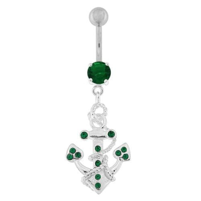 Jeweled Anchor with Rope Dangling Navel Belly Ring