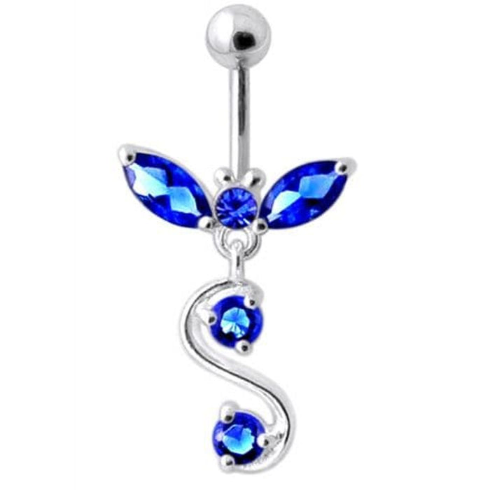 Fancy Jeweled  Silver Dangling Navel Ring