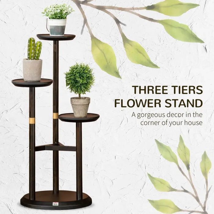 Premium 3-Tier Bamboo Plant Stand - Indoor/Outdoor - Dark Walnut - High Quality