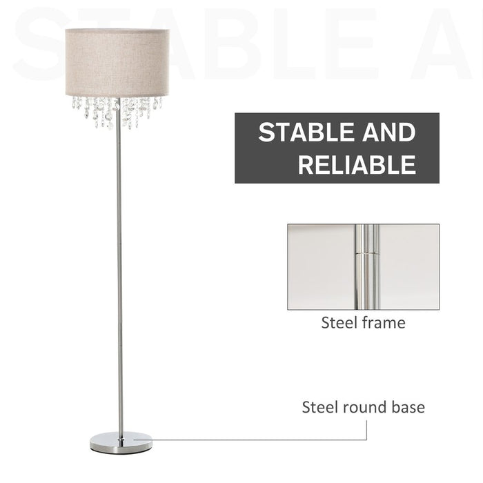 Premium Crystal Pendant Floor Lamp - Modern Steel Design - Silver & Cream - High Quality & Attention to Detail