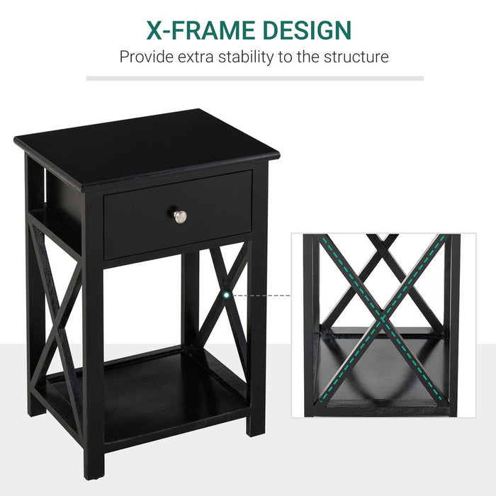 Premium MDF 2-Tier Side Table Black, Drawer included. Enhance your space with this stylish and functional piece.