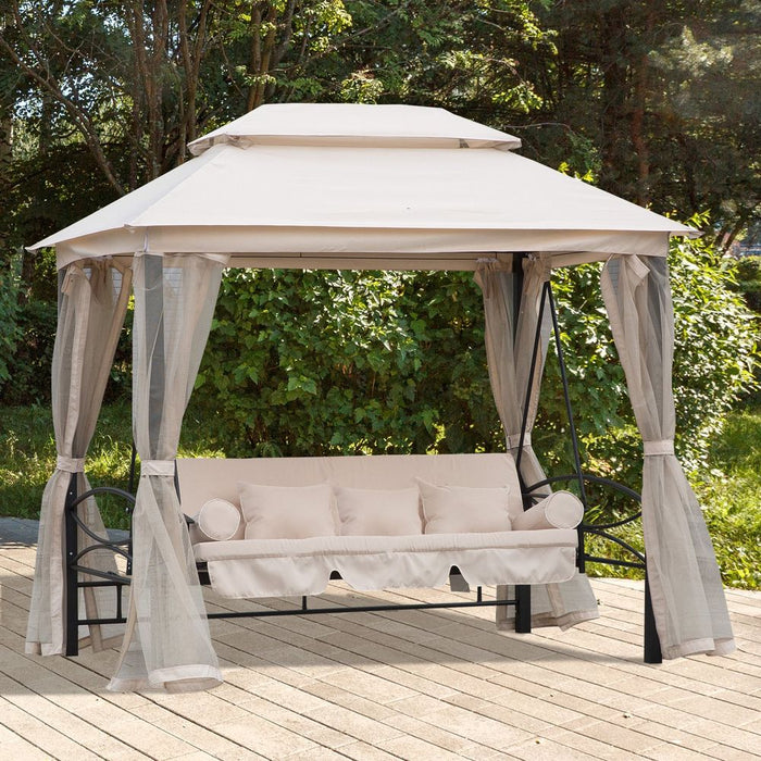 3 Seater Outdoor Swing Chair Bed with Nettings - Convertible & Comfortable!