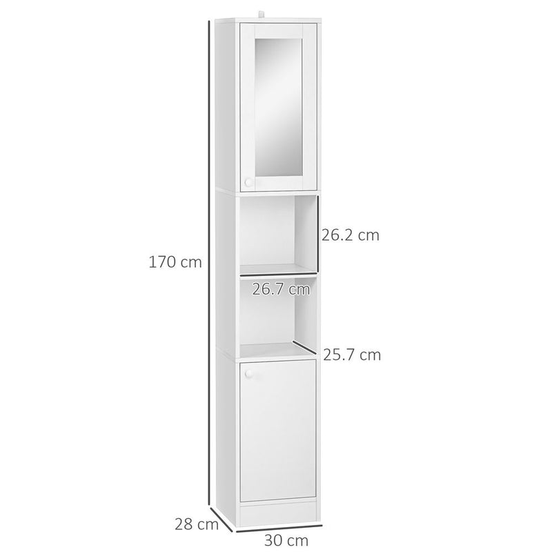 kleankin Tall Bathroom Storage Cabinet Narrow Freestanding Cabinet with Mirror