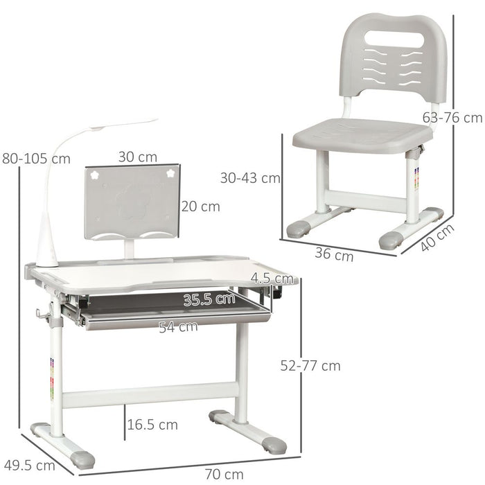 Premium Kids Study Desk Set - Adjustable Height, USB Lamp, Grey