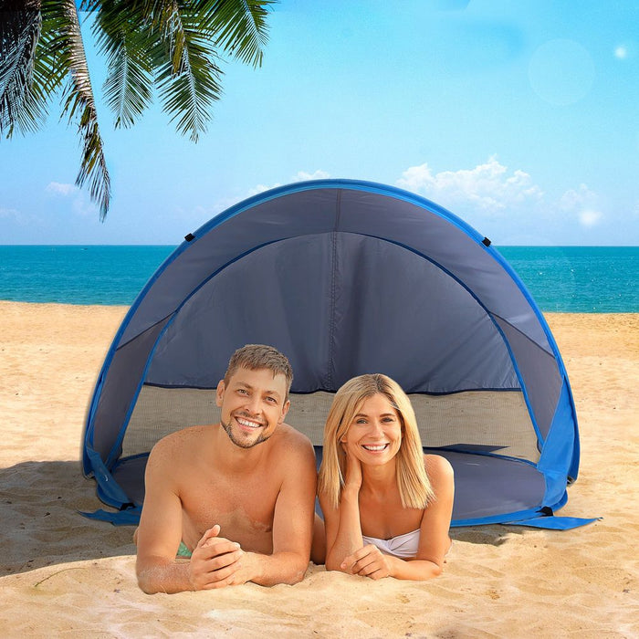 Outsunny 1-2 Person Pop up Beach Tent Hiking UV 30+ Protection Patio Sun Shade Shelter Portable Automatic - Blue