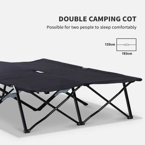 Outsunny Double Camping Folding Cot Outdoor Portable Sleeping Bed, Black