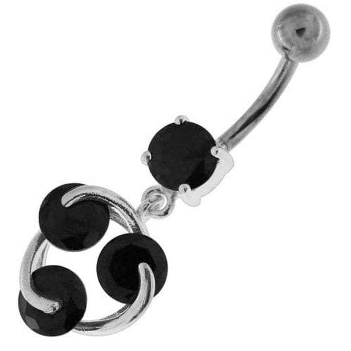 Tri Round Jeweled Swirl Sterling Silver Navel Bar