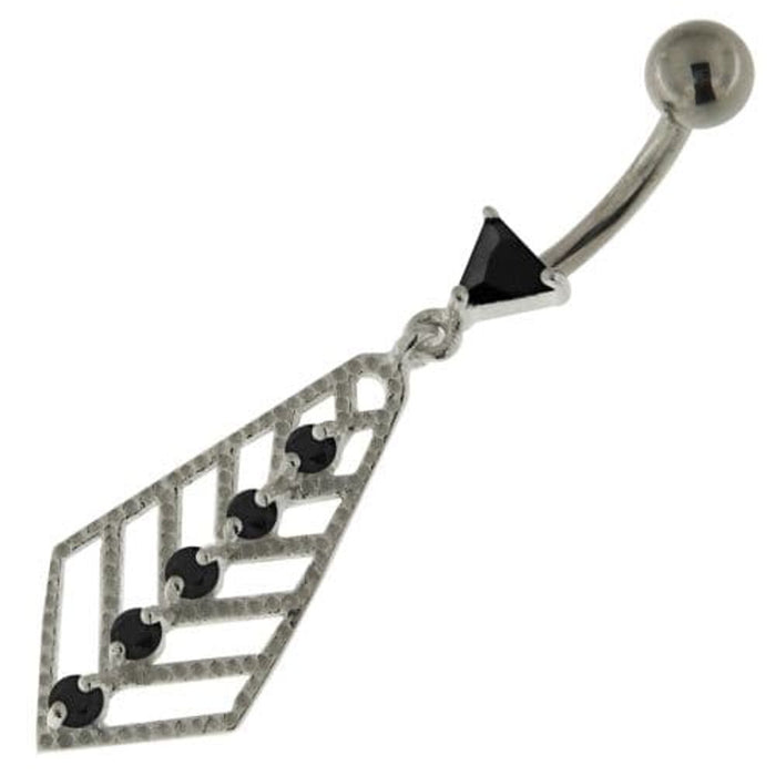 925 Sterling Silver Jeweled Arrow cut out Belly Button Ring