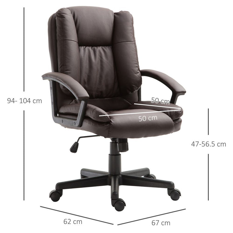 HOMCOM Office Chair, Faux Leather Computer Desk Chair, Mid Back Executive Chair with Adjustable Height and Swivel Rolling Wheels for Home Study, Brown
