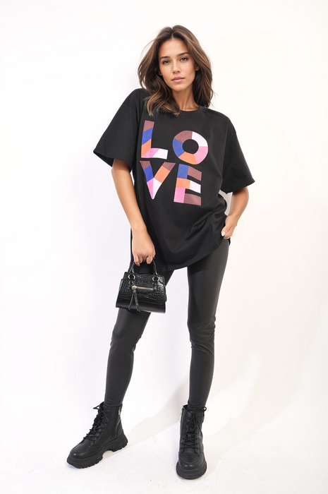 Oversized Love Slogan Print Top - Spread Love and Style!