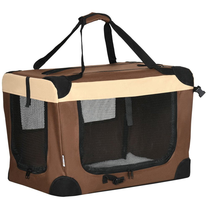 Convenient 60cm Foldable Pet Carrier for Dogs & Cats - Brown Pawhut