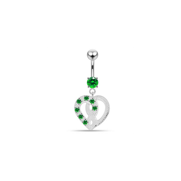 Jeweled Love Twin Hearts Sterling Silver Belly Button Piercing