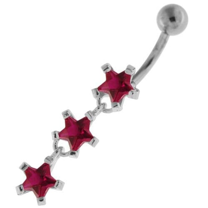 Dangling Tri Stars Sterling Silver Navel Belly Button Bar