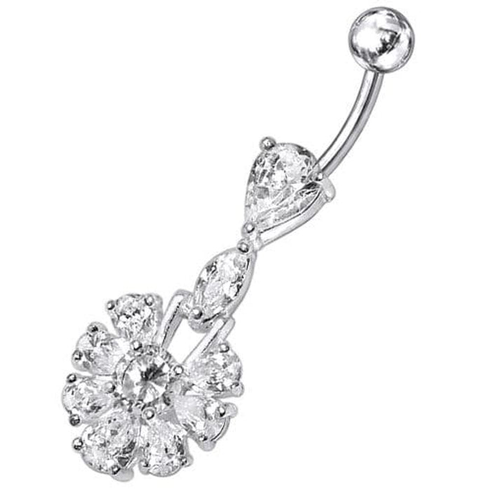 Fancy White Stone Jeweled  Stone Centered Dangling Belly Ring