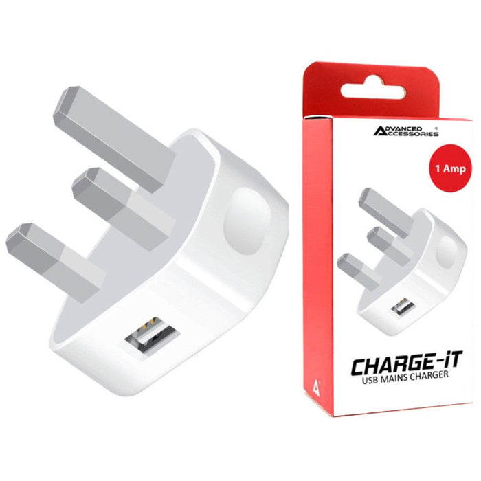 AA Charge-iT USB Mains Charger Adapter 1Amp-White | Fast Charging for iPhone, iPad, Samsung, and More