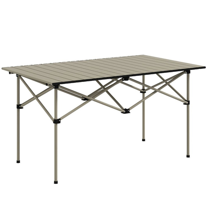 Outsunny Portable Folding Camping Table with Roll Up Aluminium Top Carry Bag