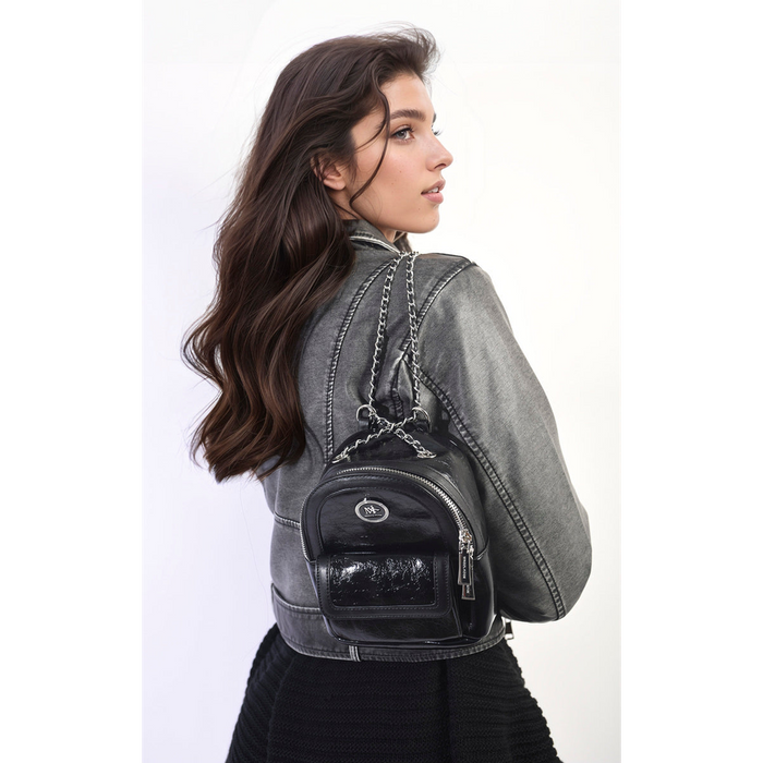 Francesca Leather Mini Backpack with Chain Strap - Luxurious & Versatile Bag