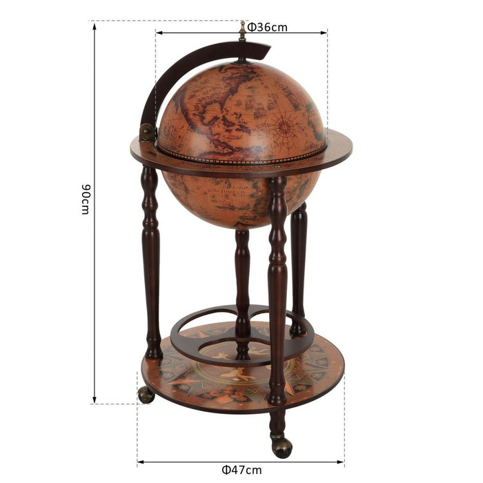 Wine Trolley Globe Dark Yellow Brown Shaped Retro Style Bar 36CM