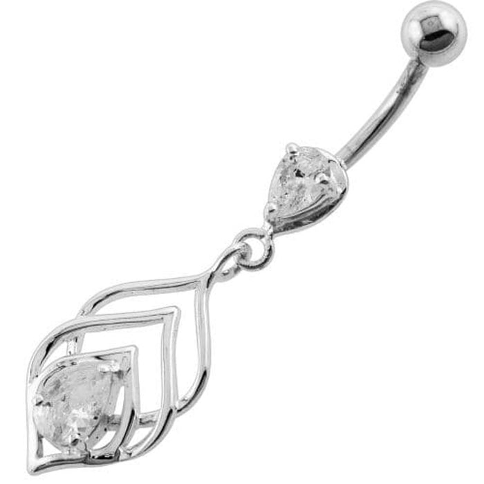 Tear Drop Jewel in Lotus Leaf Belly Button Ring