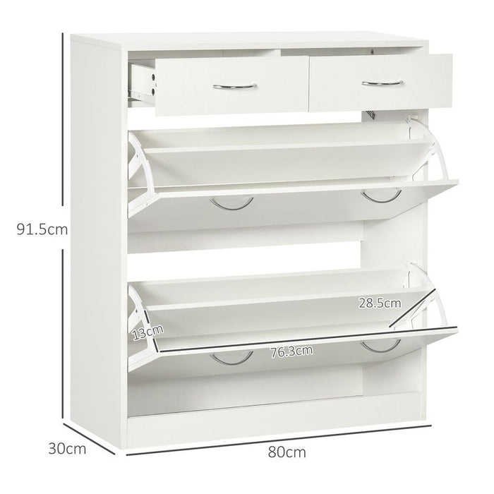 HOMCOM Slim Shoe Cabinet with 2 Flip Drawers for 12 Pairs of Shoes White