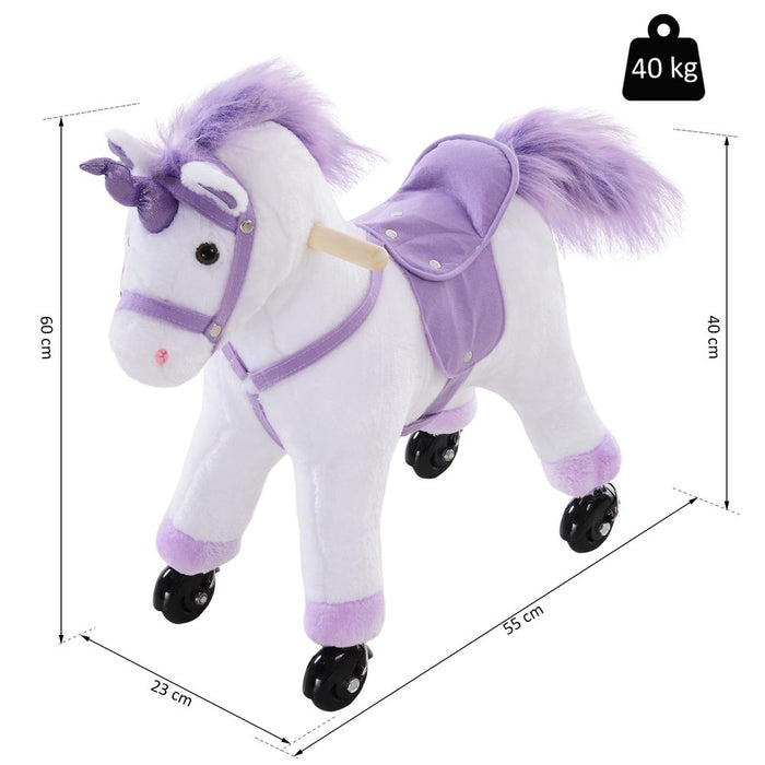 Soft Plush Unicorn Walking Horse Toy with Realistic Sound - Kids Ride-On with Handlebar