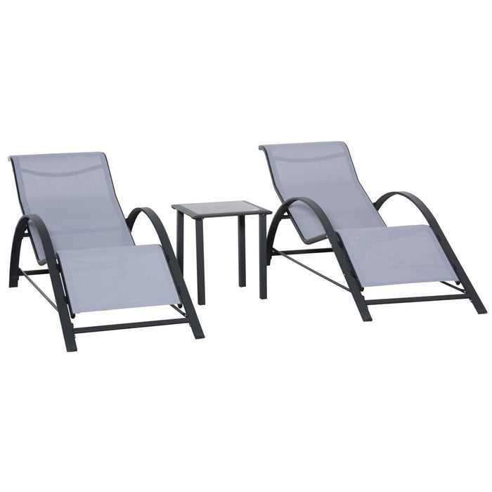 Premium Quality 3Pc Garden Recliner Set: Sunbathing Chair, Table, Light Grey