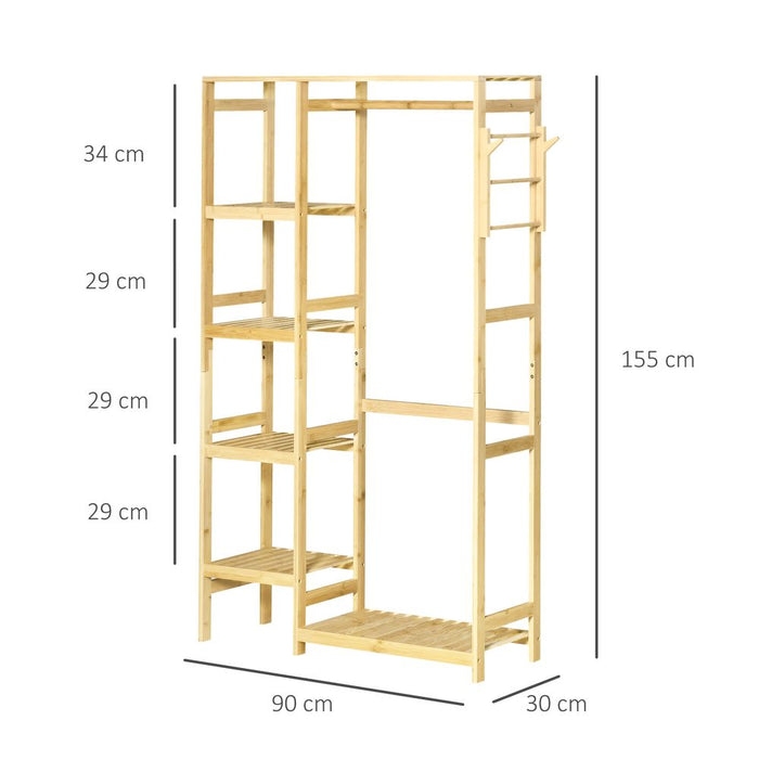 Bamboo Coat Rack w/ Hooks Hanging Rail and Storage Shelf for Entryway HOMCOM