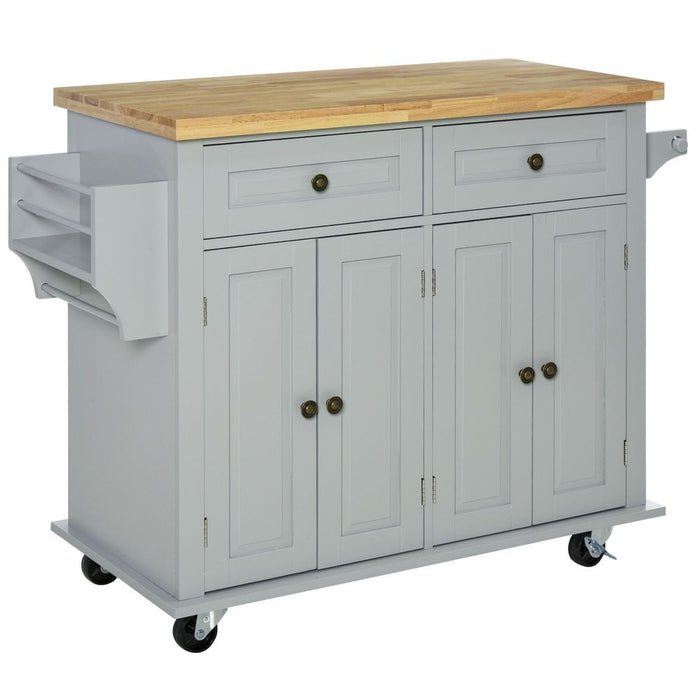 Versatile Rolling Kitchen Island Cart- Rubber Wood Top, Spice Rack, Towel Rack- High-Quality Storage Solution