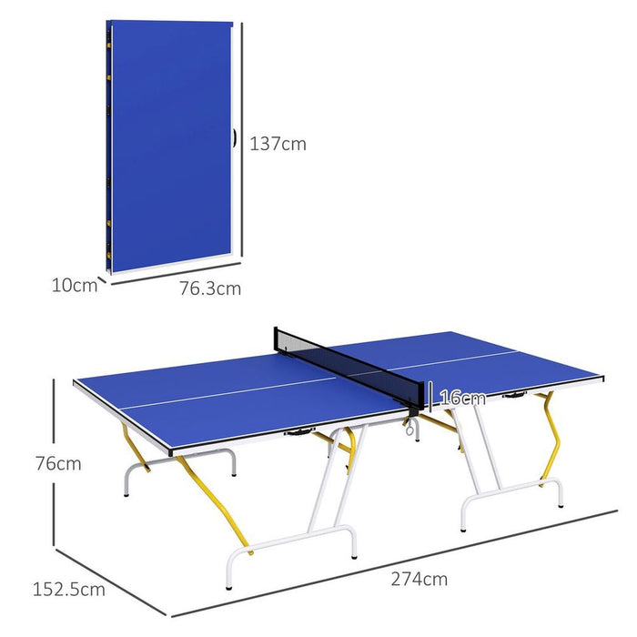 SPORTNOW 9FT Foldable Table Tennis Table - Blue. Includes Cover, Net, Paddles, Balls. Quality & Convenience for Home Gaming!