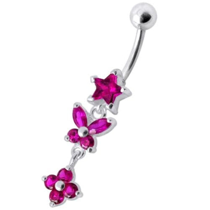 Fancy  Multi Flower Jeweled Dangling Navel Ring