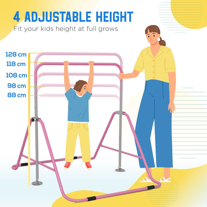 HOMCOM Kids Gymnastic Bar with Adjustable Height, Foldable Training Bar - Pink