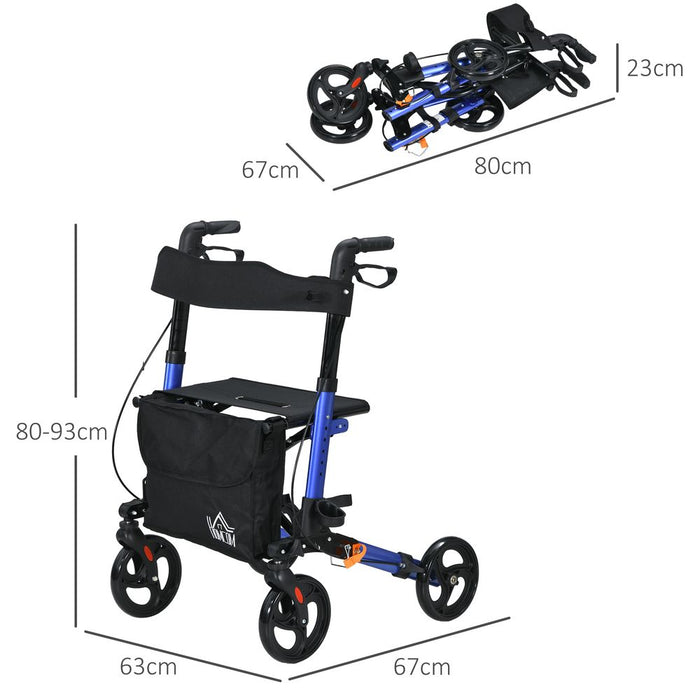 Premium 4-Wheel Rollator Walker: Adjustable, Lightweight, Blue – Includes Seat & Bag for Convenient Mobility