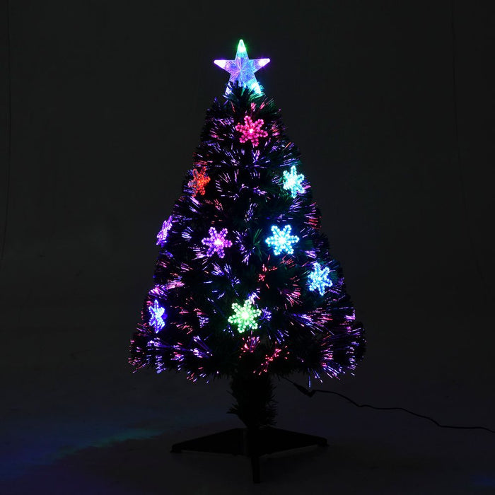 3FT Green Fibre Optic Artificial Christmas Tree LED Snowflakes Fireproofing