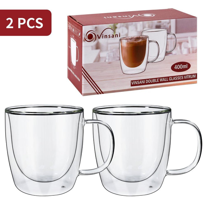 VINSANI VITRUM Double Wall Glasses - Ideal for Coffee, Tea & More - Set of 2 - Durable & Elegant Design - Various Sizes