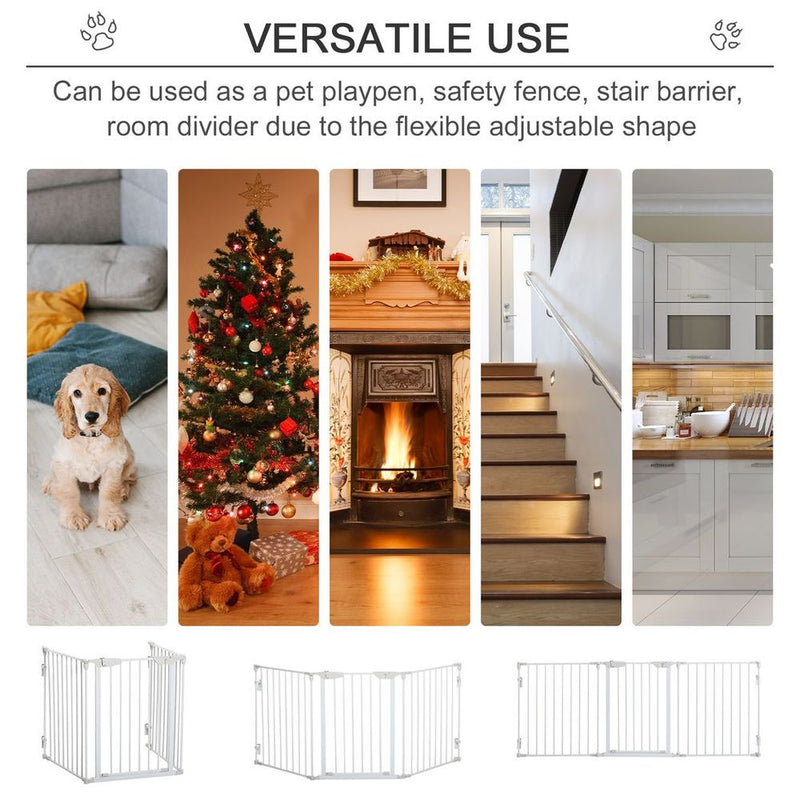 Premium Pet Safety Gate - 3-Panel Metal Fence w/ Door - White