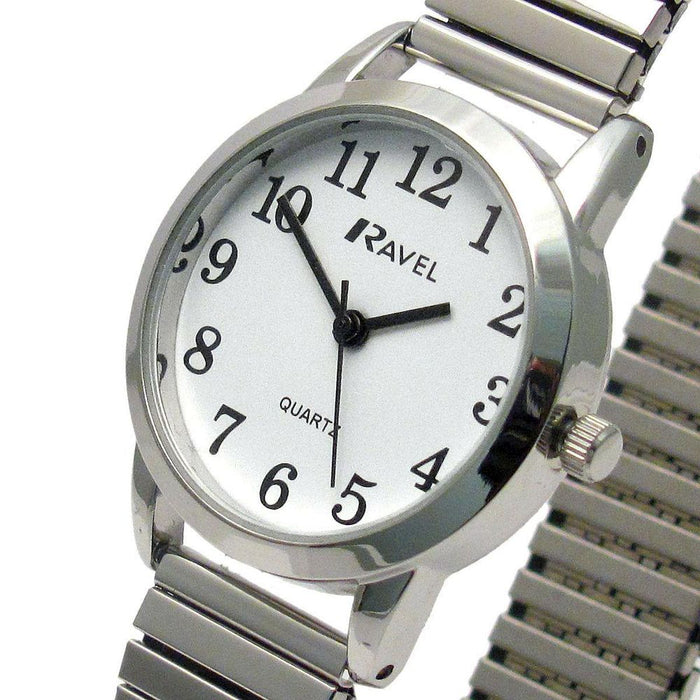 Ravel Ladies Bold Number White Dial Expander Bracelet Watch R0232.01.2