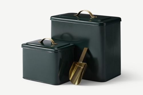 12/9"SET2 CAST IRON STORAGE TIN WITH SCOOP