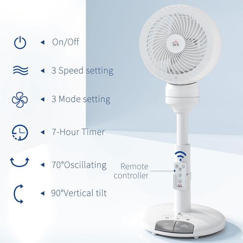 HOMCOM 9 Inch Height Adjustable Air Circulator Fan 70° Oscillating 9 Setting