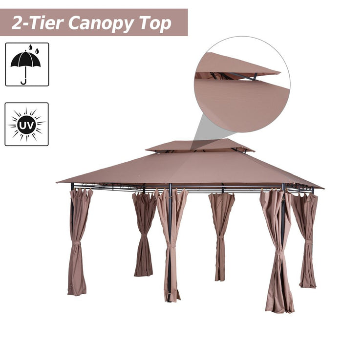 Outsunny 4m x 3m Pavilion Steel Frame Garden Gazebo Khaki - Protection, Stability, and Style!