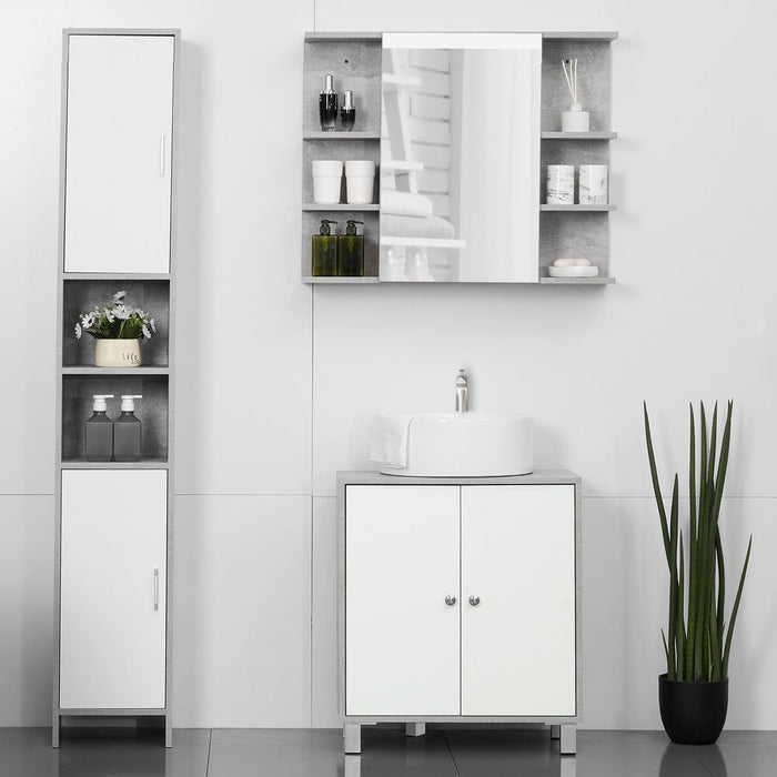 kleankin Pedestal Under Sink Cabinet with Double Doors, Modern Bathroom Vanity Unit, Storage Cupboard with Adjustable Shelves, White