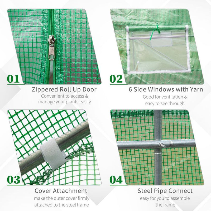 Outsunny Walk-In Gardening Greenhouse | 4.5m x 2m x 2m | PE Cover, Galvanized Steel Frame | Green
