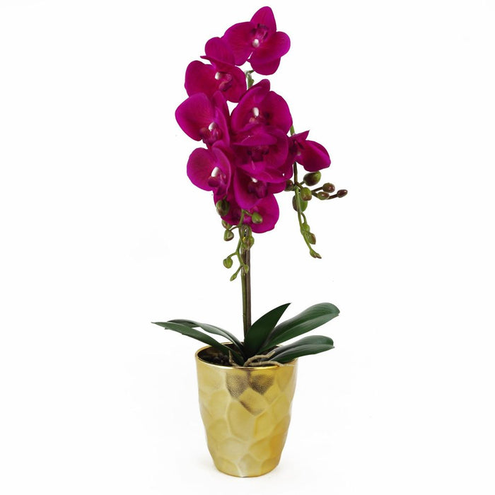 54cm Artificial Orchid Plant - Dark Pink Gold Pot