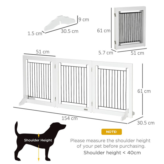 Foldable Dog Gate - 3 Panels, Support Feet - High-Quality Wooden Pet Barrier