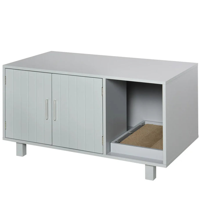 Stylish Grey Cat Box Furniture w/ Scratch, Magnetic Doors - Multipurpose Kitty Enclosure, Easy to Clean - Best Quality!