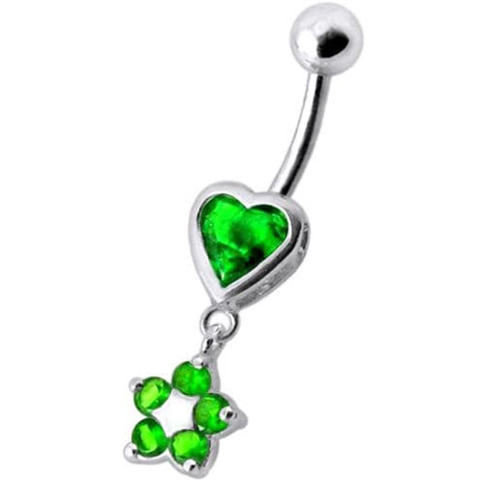 Jeweled Heart with Dangling Flower Belly Ring