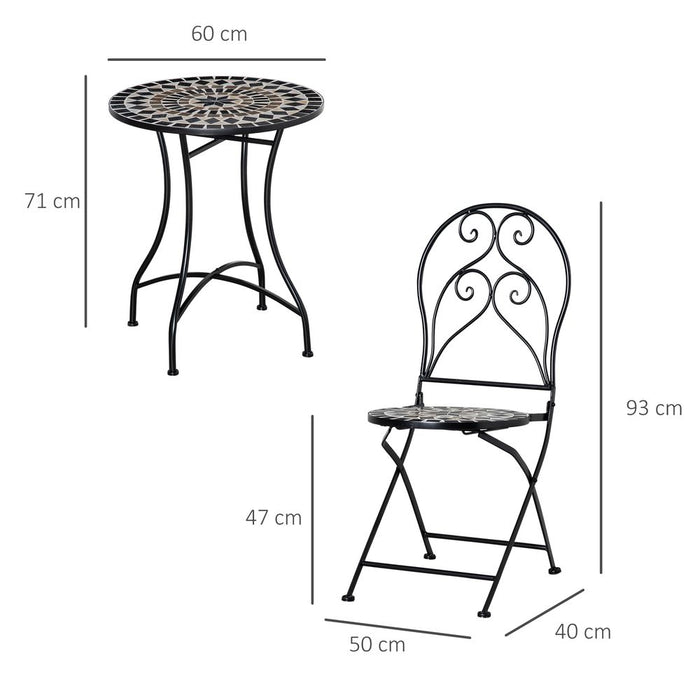 Stylish 3PC Garden Bistro Set: Mosaic Tile Top, Metal Frame, Seats 2