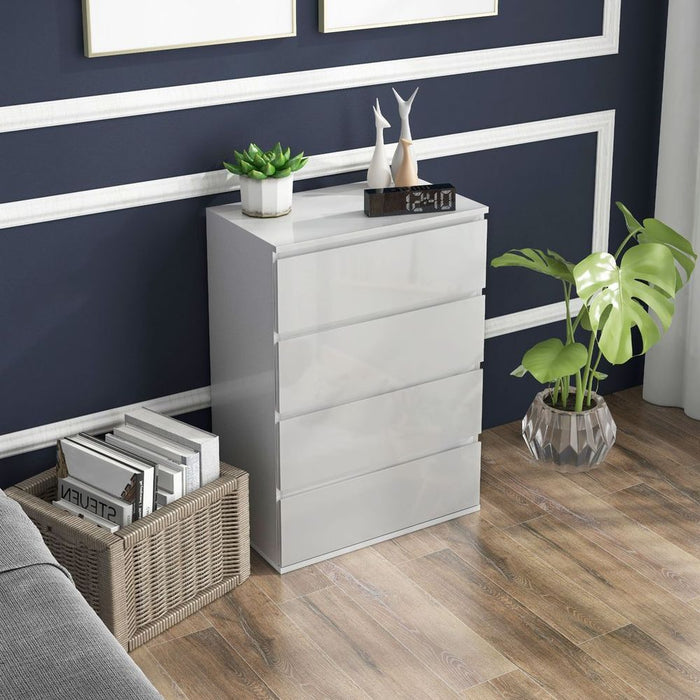 HOMCOM High Gloss 4 Drawer Dresser - Spacious, Stylish, & Organized Storage